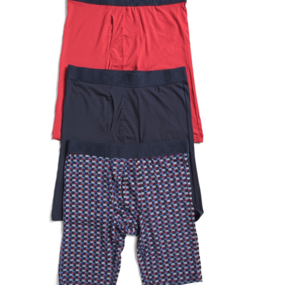 Jockey Men's 3pk Ultra Soft Long-Leg Boxer Brief- Red, Black, Patterned Size M